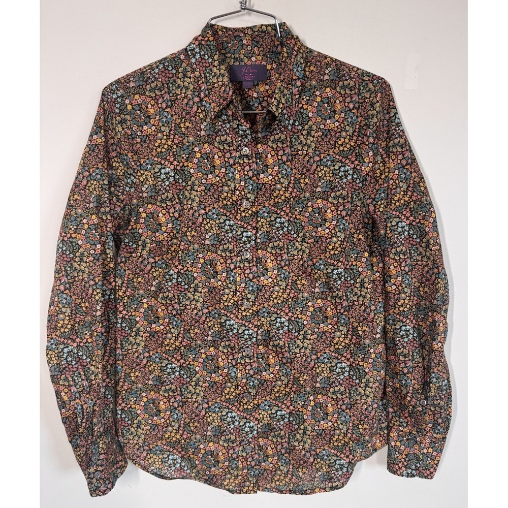 J Crew Liberty Fabric Long Sleeve Button Up Shirt Womens 2 Modern Preppy Career